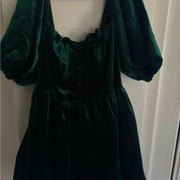 PrettyLittleThing Green Puff Sleeve Mini Dress - Picture 5 of 5